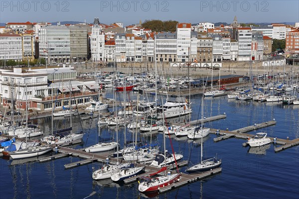 Marina and promenade in the historic city centre of La Coruna