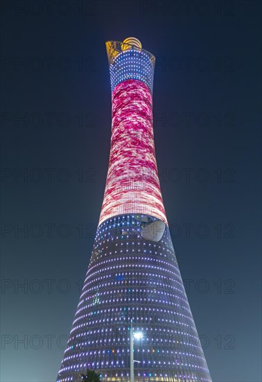 Illuminated Torch Tower aka Aspire Tower by night