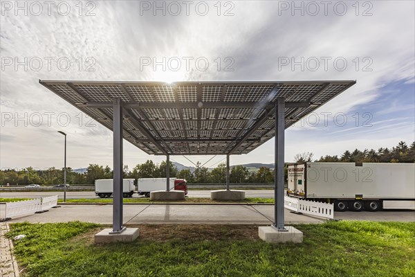 Solar roof on the A81 motorway at the Hegau-Ost service area. However