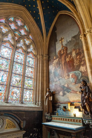 Sculptures inside the Saint Corentin cathedral in the medieval town of Quimper in the Finisterre department. French Brittany