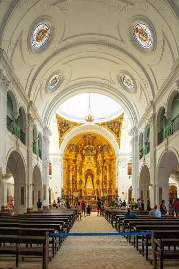 Interior of the church and the virgin in the sanctuary of El Rocio. Huelva. Andalusia