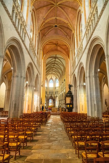 Interior of the Saint Corentin cathedral in the medieval village of Quimper in the Finisterre department. French Brittany