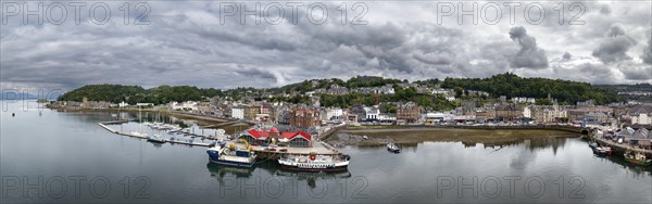 Aerial panorama of the harbour town of Oban