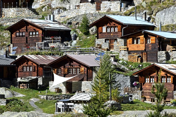 Swiss chalets in the hamlet of Gletscheralp near Blatten
