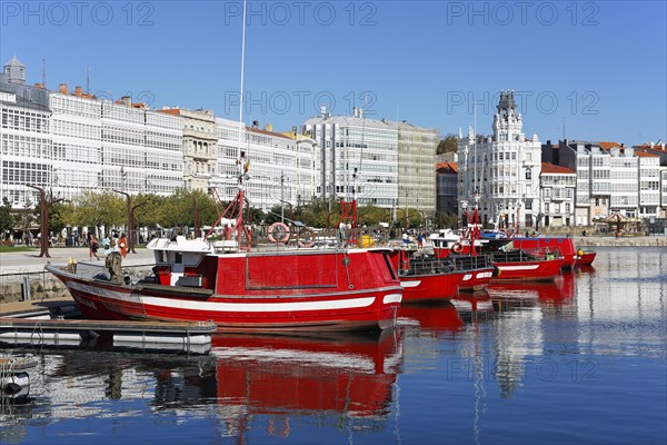 Harbour and promenade in the historic city centre of La Coruna