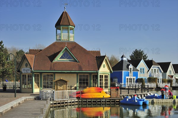 Colourful houses in the Belle Dune Holiday Village at Fort-Mahon-Plage