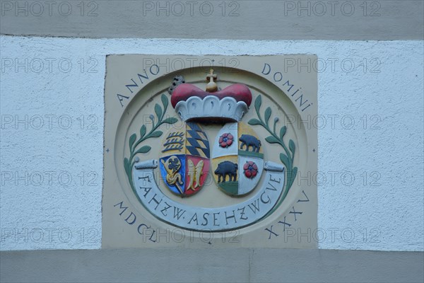 Coat of arms of the Wuerttemberg Count Eberstein with Roman date 1685 at the castle