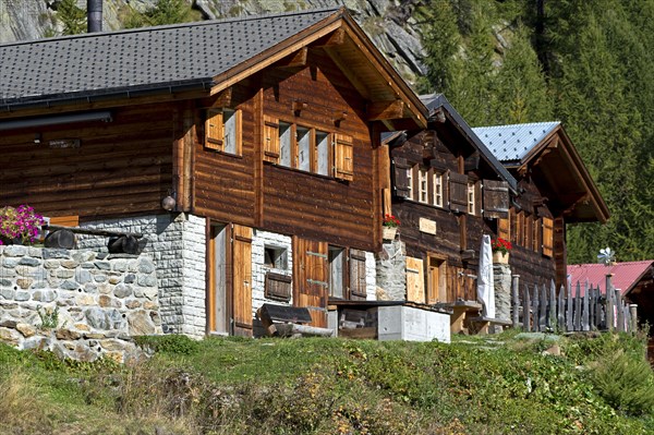 Swiss chalets in the hamlet of Gletscheralp near Blatten