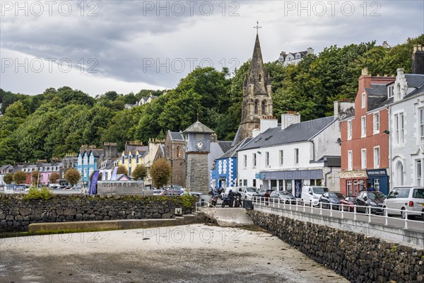 Main Street with colourful row of shops in the harbour town of Tobermory