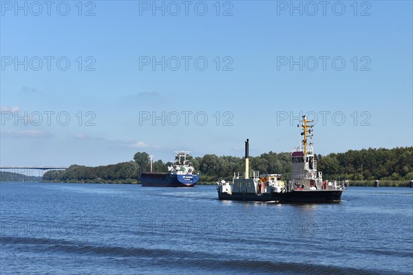 Ferry and cargo ship in the Kiel Canal