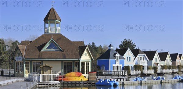 Colourful houses in the Belle Dune Holiday Village at Fort-Mahon-Plage