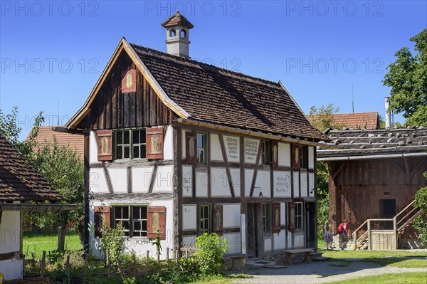 Half-timbered house with brick chimney in the Swabian Open Air Museum