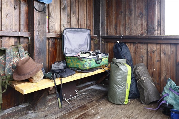 Camp of a nature photographer on an observation tower