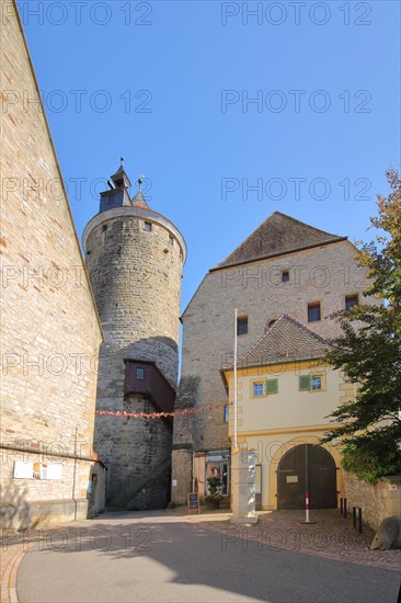 Upper castle with historic Schochenturm tower built in 1220 and stone house