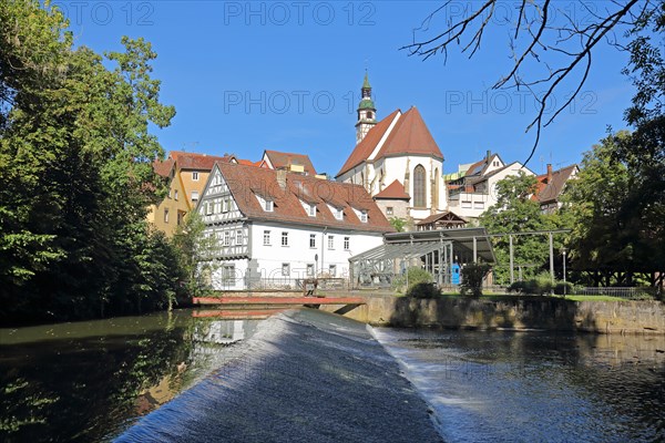 Rems with half-timbered house Buergermuehle and Nikolauskirche