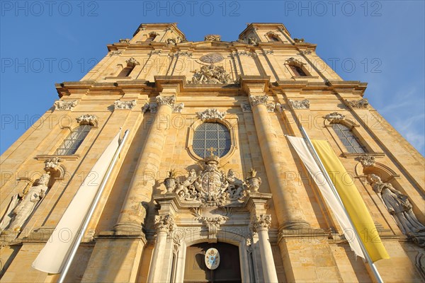 Baroque basilica with flags