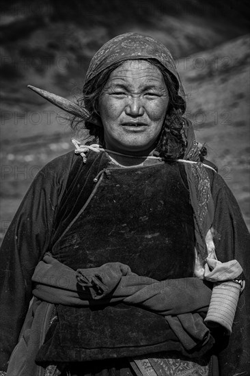 A female yak herder from the Changpa nomadic tribe