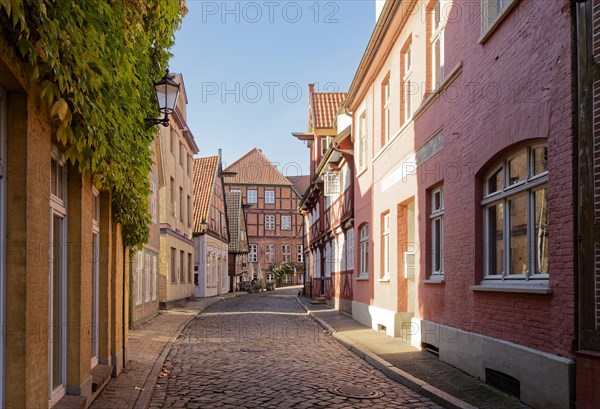 Half-timbered houses on the Elbstrasse in the old town of Lauenburg on the Elbe. Duchy of Lauenburg