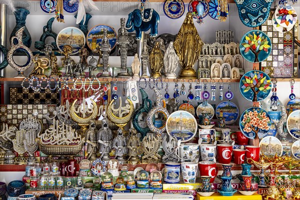 Bazaar in Kusadasi with souvenirs typical of the country