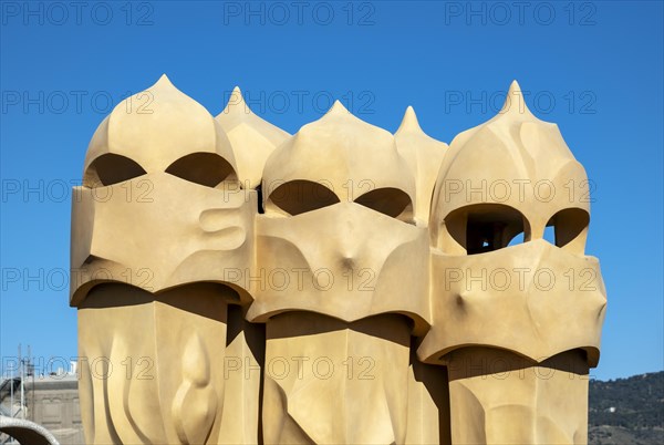 Warrior-like chimneys on roof of Casa Mila