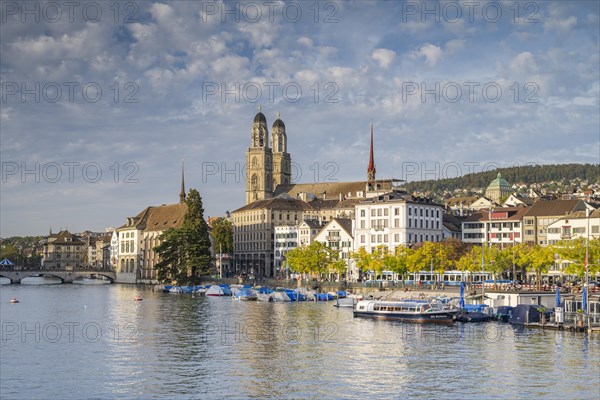 View over the Limmat to Grossmuenster and City Hall