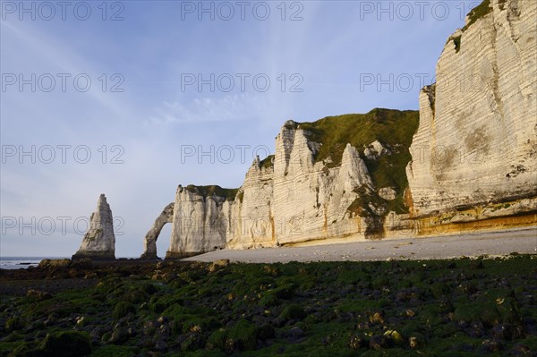 Cliff with the rock gate Falaise d'Aval and the rock needle Aiguille d'Etretat