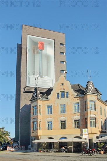 High-rise building with mural