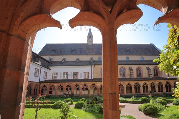 View through window to the inner courtyard with cloister of the Augustinian monastery built 15th century