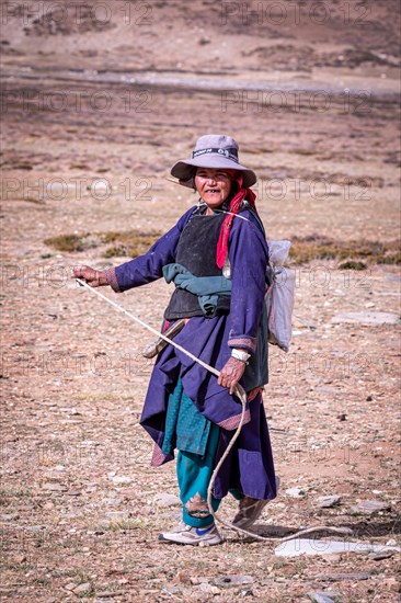 A female yak herder from the Changpa nomadic tribe