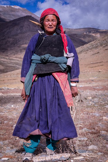 A female yak herder from the Changpa nomadic tribe