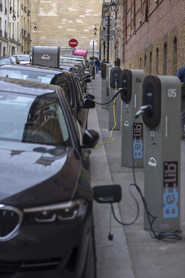 Charging stations for e-cars on a street in front of the Pantheon