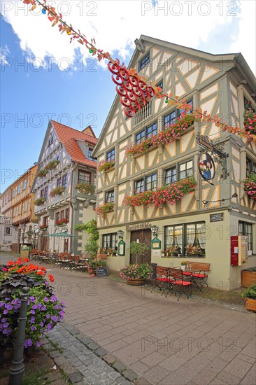 Idyllic half-timbered houses with pennant chain