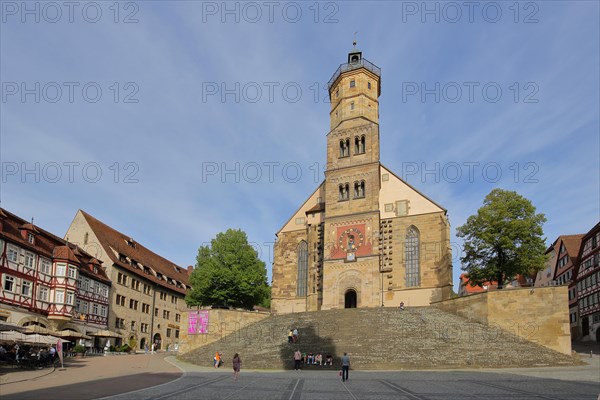 Market square with stairway to the Gothic St. Michael's Church