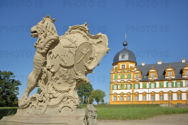 Baroque fountain built 1771 with lion figure and shield