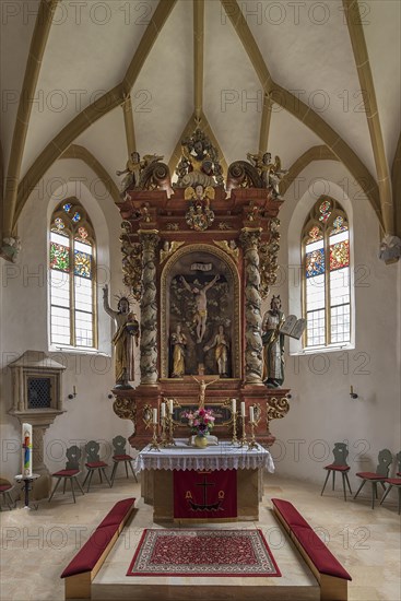 Altar from 1723 in the late Gothic church of St. John the Baptist