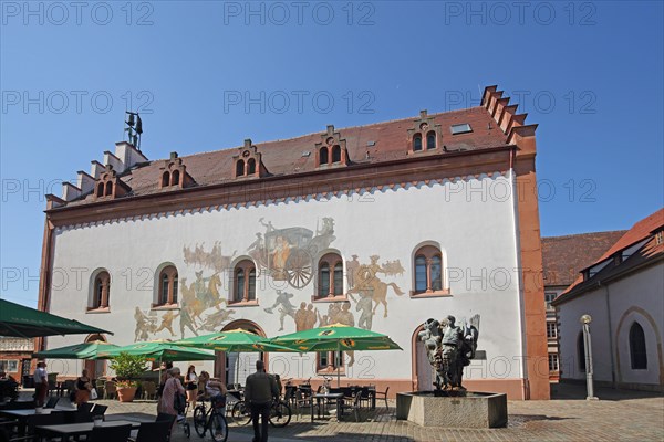 Historic Old Department Store with stepped gable and mural