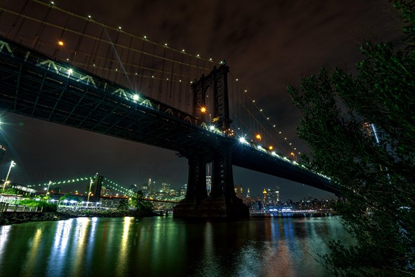 View on Manhattan Bridge from John Street Park at night