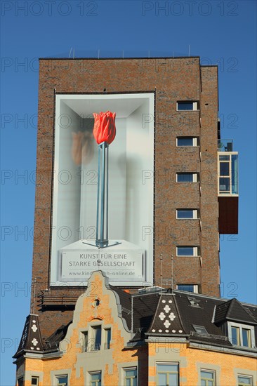 High-rise building with mural