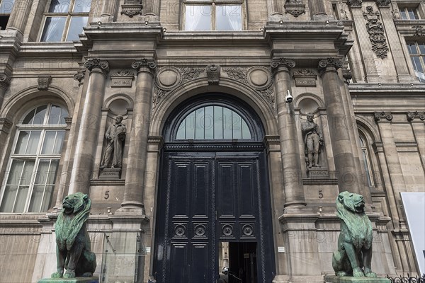 Lion sculptures in front of the Bibliotheque de l'Hotel de Ville