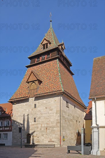 Historic Romanesque bell tower built in 1228 on Muensterplatz