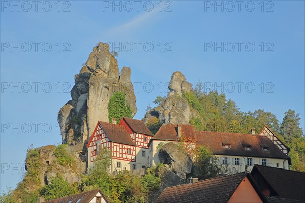 Rock formation Zechenstein and half-timbered houses