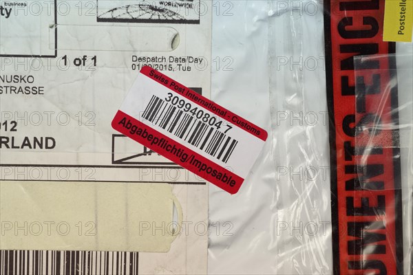 Customs clearance sticker on a parcel