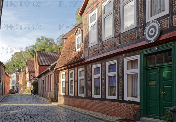 Half-timbered houses on the Elbstrasse in the old town of Lauenburg on the Elbe. Duchy of Lauenburg