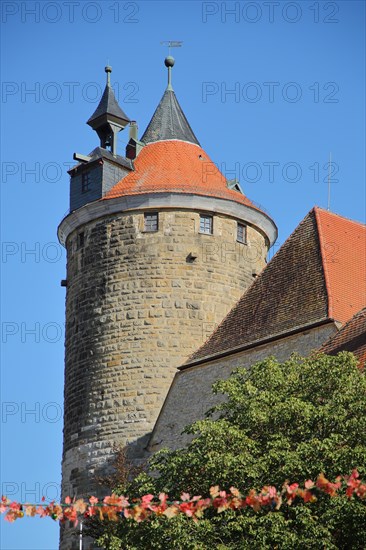 Historic Schochenturm built in 1220 and gable of Steinhaus
