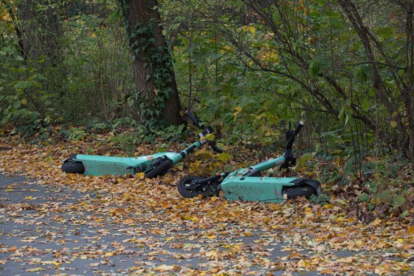 Abandoned electric scooters of a rental company in Potsdamer Strasse