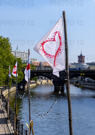 White flag with red heart