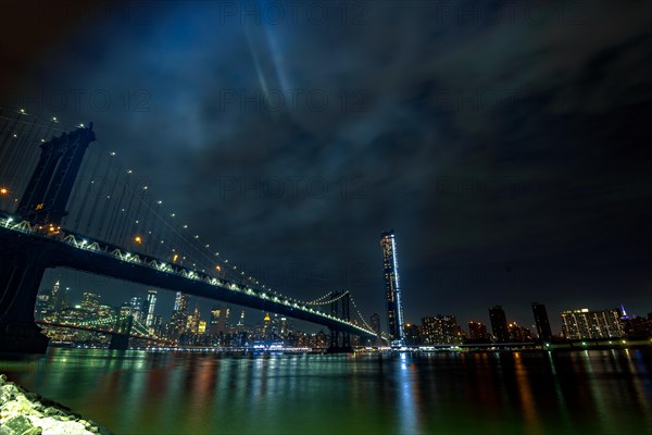 View on Manhattan Bridge from John Street Park at night
