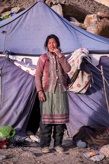 A woman from the Changpa tribe in front of her tent