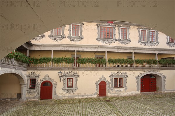 Inner courtyard with arcade of the Old Renaissance Castle built 1480