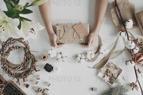 Close up hands holding gift